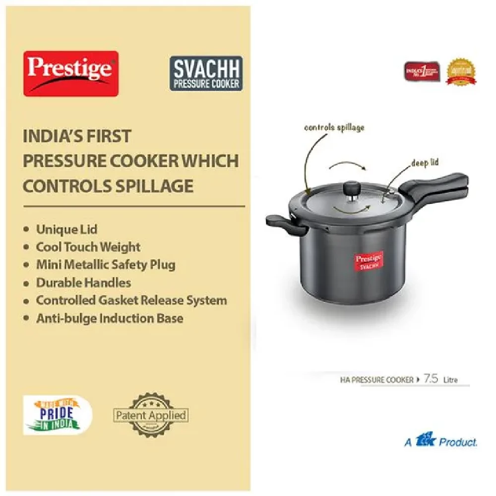 Prestige Svachh Hard Anodised Aluminum Outer Lid Pressure Cooker - Black, 20277, 7.5 L-3.webp